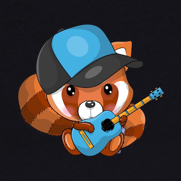 Cute cartoon red panda playing a guitar by zwestshops